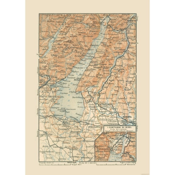 Historic Map - Northern Italy - Baedeker 1910 - Vintage Wall Art