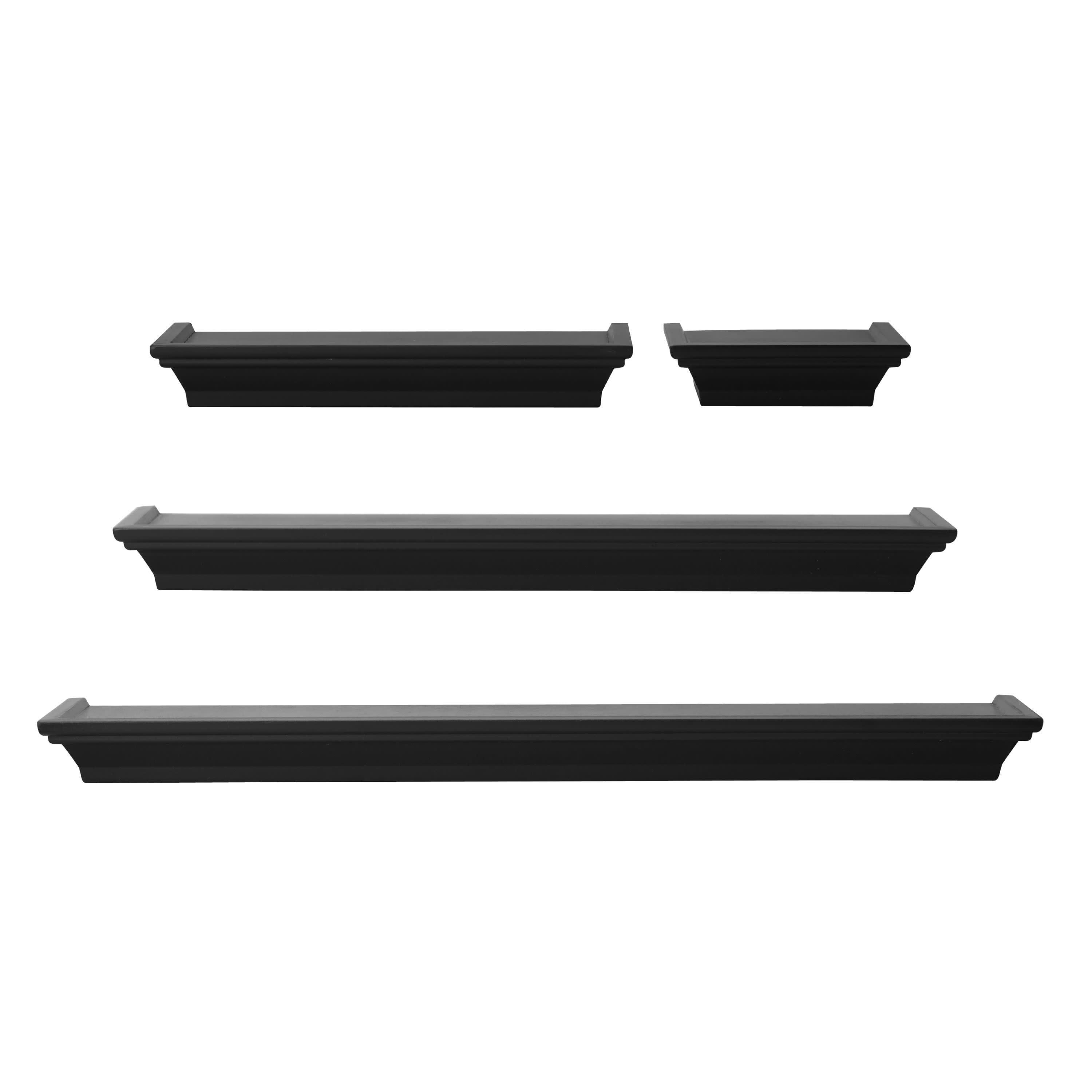 Melannco Floating Wall Mount Molding Ledge Shelves, Set of 4 in Black