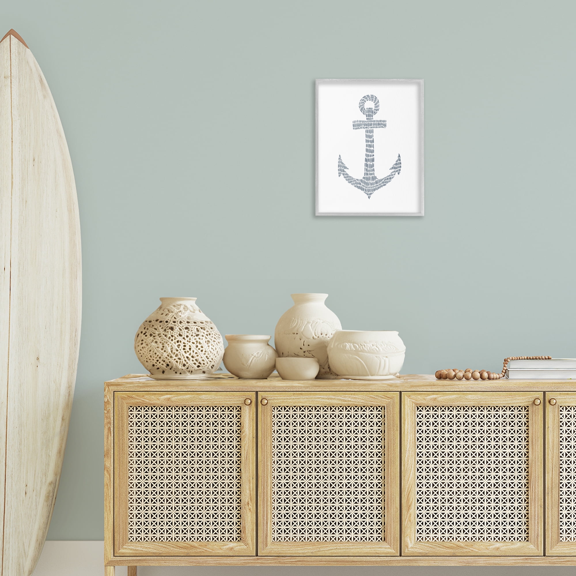 Stupell Industries Minimal Nautical Anchor Coastal Painting Gray Framed Art Print Wall Art, 16 x 20