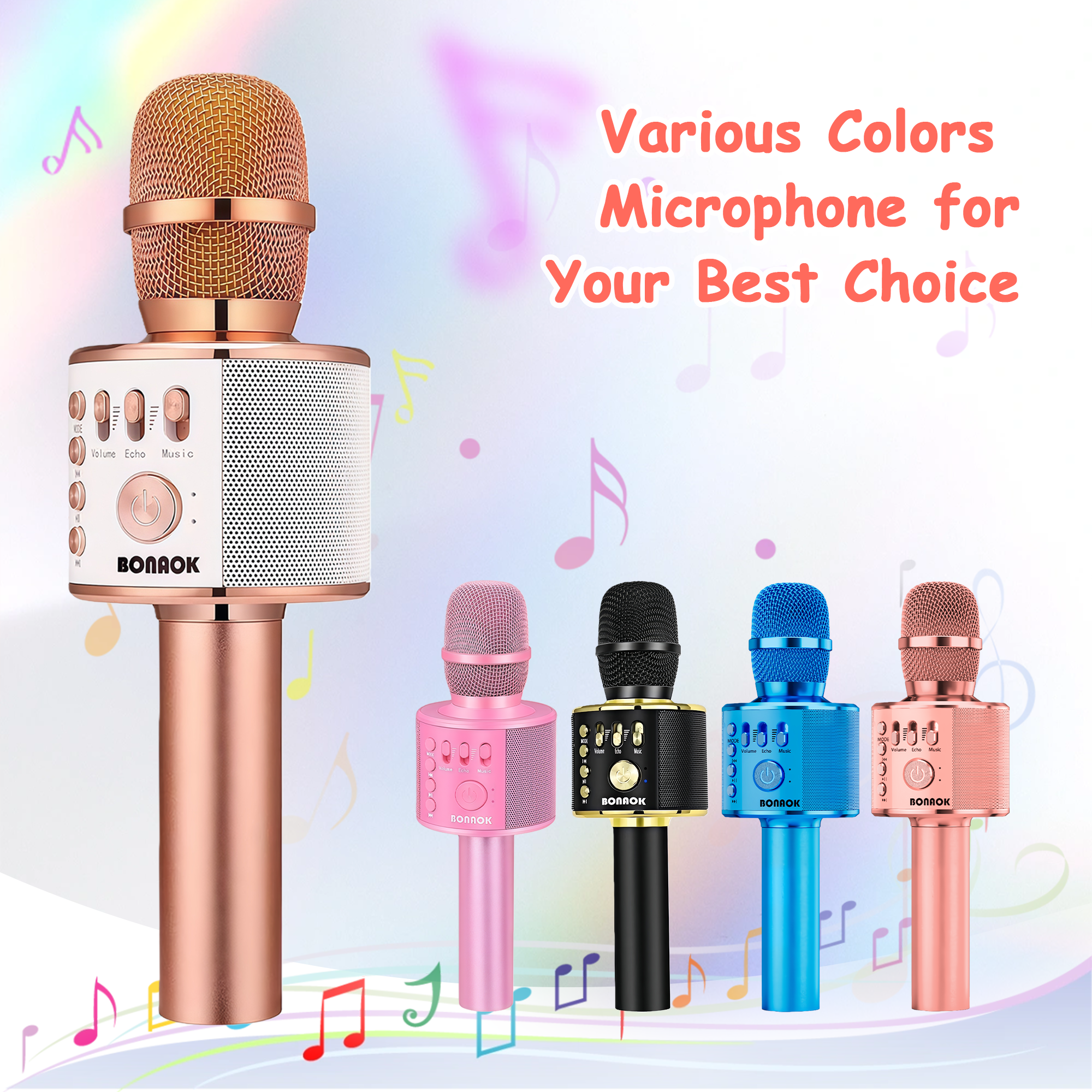 Bonaok Wireless Karaoke Microphone with LED Lights, Rose Gold photo 8