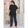thumbnail image 3 of ebukurty Plus Size Pajama Sets for Women 2 Piece Short Sleeves Tee and Leopard Print Pans Sleepwear,Sizes 1XL-4XL, 3 of 13