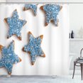 thumbnail image 1 of Cookie Shower Curtain, Baked Biscuits in Star Shapes with Ornaments on Top Snacks, Fabric Bathroom Set with Hooks, 69"WX70"L, Pale Cinnamon and Pale Slate Blue, by Ambesonne, 1 of 3