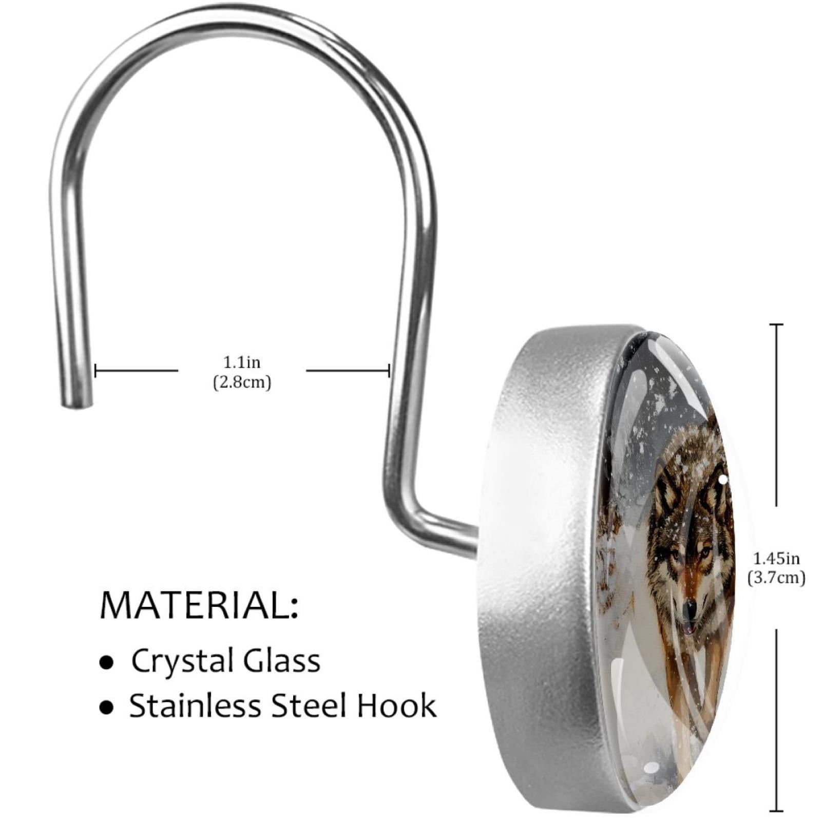 Wolves Walking on Snow Shower Curtain Hooks Round Crystal Glass, Set of 12 Shower Curtain Rings - Shower Hooks for Curtain Shower Rings