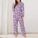 thumbnail image 2 of Balery Purple Butterflies Floral Conjunto de Pijama con Estampado para Mujer, Conjunto de Dos Piezas con Manga Larga, Ropa de Dormir Suave con Bolsillos, Pijamas Cómodos-X-Large, 2 of 7