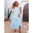 thumbnail image 4 of Women Summer Flutter Sleeveless Smocked Midi Dress Casual High Waist Tiered Flowy Dresses Blue S, 4 of 10