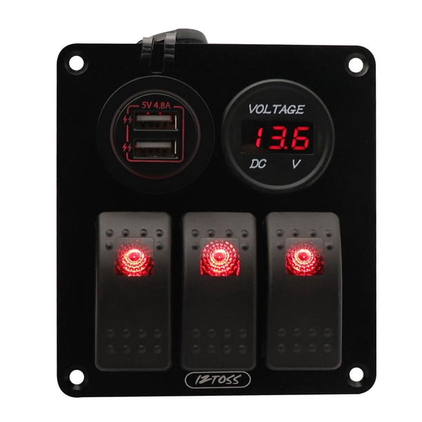 Panel de interruptor Impermeable de 3 unidades con voltímetro DC 12V-24V Sunnimix