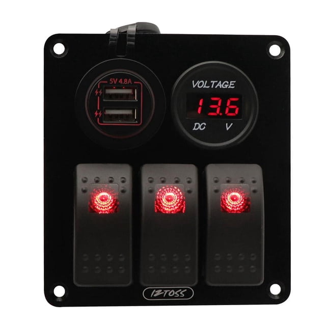 Panel de interruptor Impermeable de 3 unidades con voltímetro DC 12V-24V Sunnimix