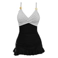 thumbnail image 7 of Lutiedan Women One-Piece Swimsuits Striped Adjustable Shoulder Straps Flowy Bathing Suits V Neck Ruffle Skirt Swim Dress, 7 of 7