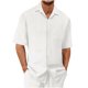 thumbnail image 2 of pstuiky camisetas de hombre, Conjunto informal de verano para hombre, de color liso, de manga corta, con solapa y cordón elástico en la cintura. camisetas de hombre l, 2 of 3