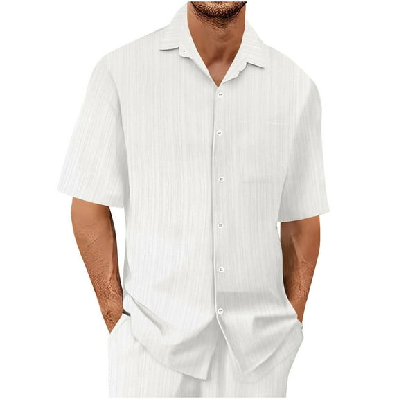 Puntoco Summer tops for Men Men's Short Sleeve Oxford Shirt Regular Fit Button Down Collar Shirts with Pocket White XL(XL)