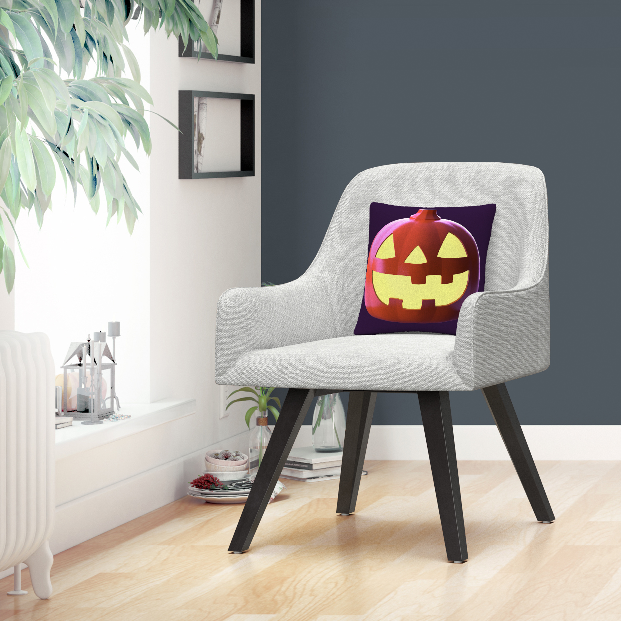 3D Jack O Lantern Yellow Light Halloween By Abc 16 X 16 Decorative Throw Pillow