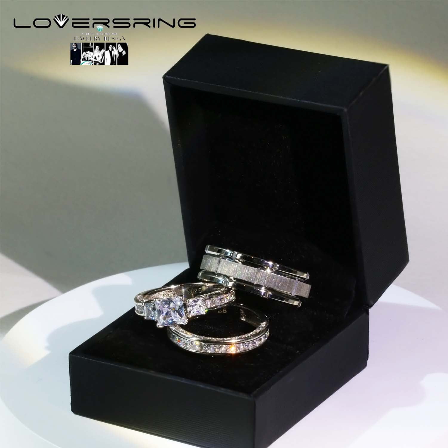 Couple rings Wedding Ring Set Women Square cut Moissanite