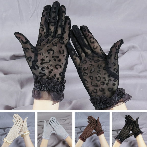 AYYUFE 1 Pair Wedding Gloves See-through Thin Lace Leopard Print Hollow Out Decorate Shirring Vintage Breathable Prom Gloves for Dating