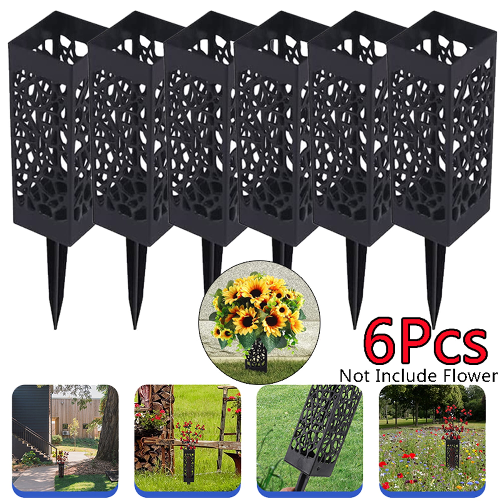 Elbourn 6 Pack 12 inch Headstone Vase Plastic Flower Holder for Grave
