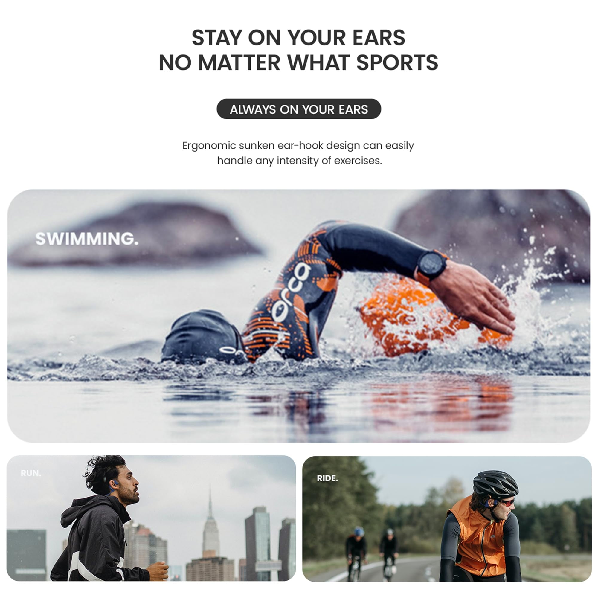 Konstreet Bone Conduction Headphones IP68 Swimming Waterproof Dustproof Sweatproof MP3 Player Headset Underwater Music Player 8GB Memory, Open-Ear Wireless Bluetooth 5.3 with Mic for Running, Cycling