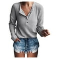 thumbnail image 2 of WNEGSTG Long Sleeve Shirts for Women Waffle Tunic Tops Loose Button Up V Neck Swearter Gray, 2 of 4