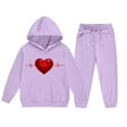 thumbnail image 5 of Auroural Children's Clothing Long Sleeve Kids Set 5T Girls Sets Long Sleeve Children's Heart-shaped Print Long Hooded Sweatshirt And Leg Tied Sweatpants Sports Two-piece Set For Kids, 5 of 5