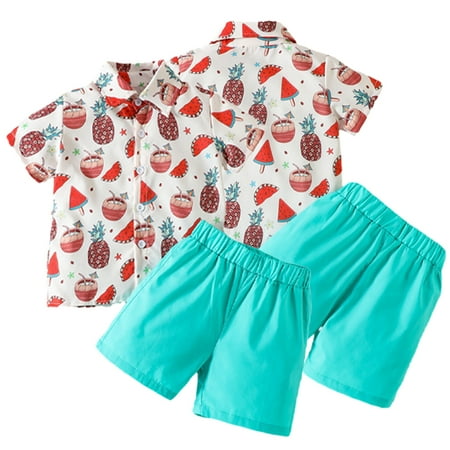 

YTDSCS Toddler Baby Boys Summer Short Sleeves Shirts Set Printed Button down Shirt Tops + Shorts Beach Clothes 2 PCS Outfits 12M - 5Y