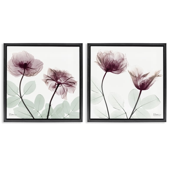Stupell Industries Delicate Mauve Flowers Floral Painting Black Floater Framed Canvas Art Print Wall Art, 18 x 18, Set of 2