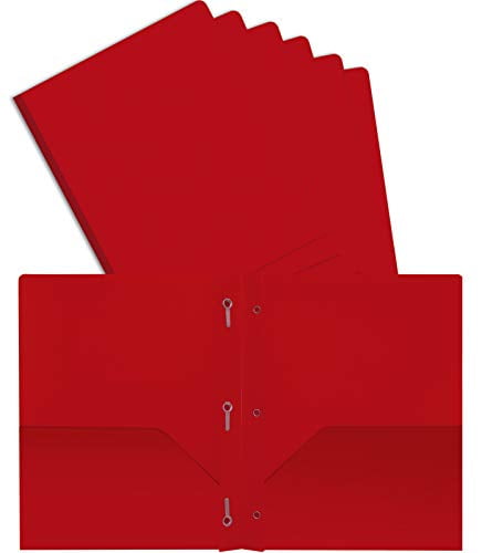 Better Office Products  Plastic 2 Pocket Folders with 3 Metal Prongs, Heavyweight, 24 Pack, Red