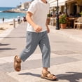 thumbnail image 6 of Kids Linen Cropped Pants Elastic Waist Breathable Thin Ankle Trousers, Summer Casual Bottoms Gray Girls Dressy Pants 120, 6 of 9