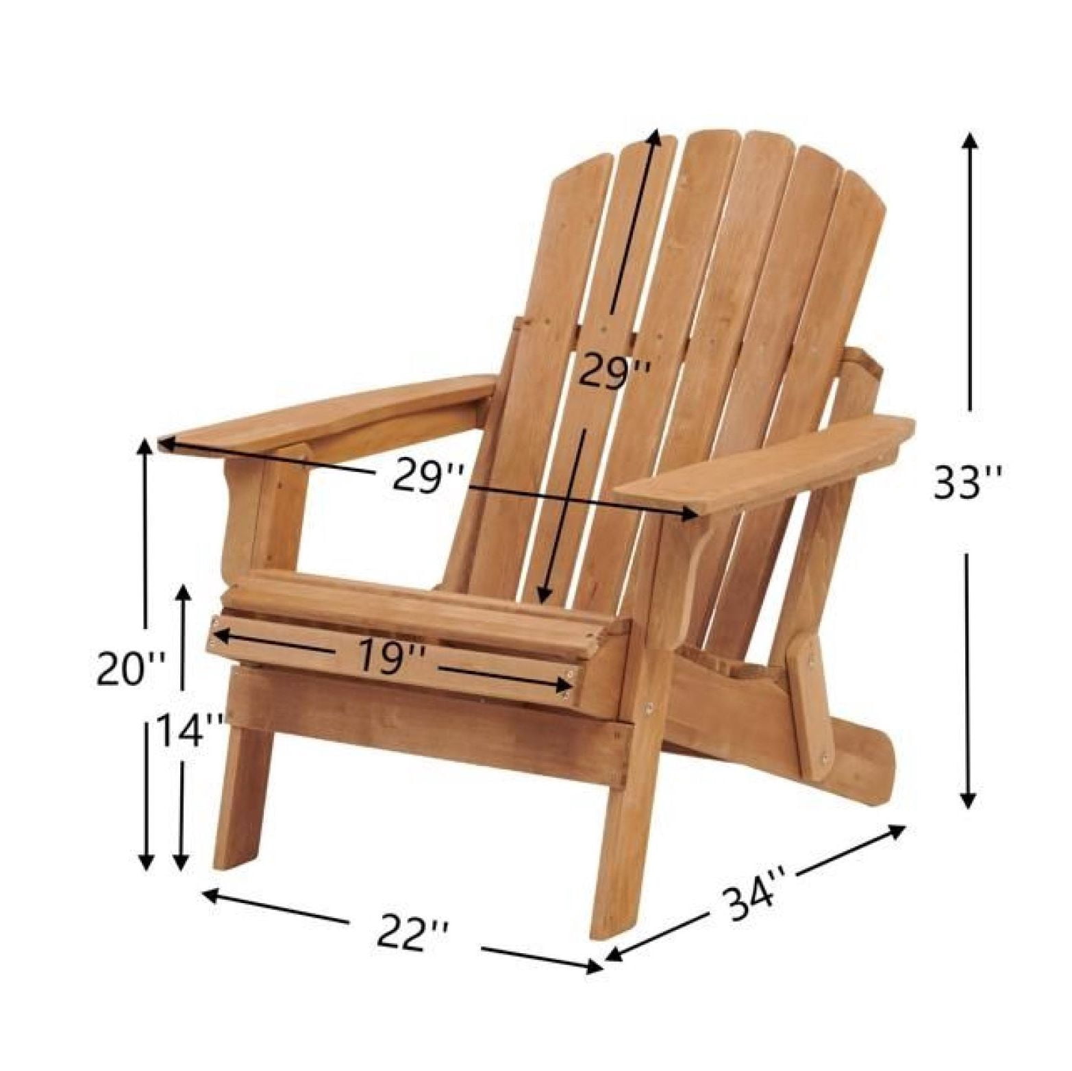 Oversize Wooden Outdoor Folding Adirondack Chair with Pre-Assembled BackRest & SeatBoard, Wood Patio Chair for Garden Backyard Porch Pool Deck Firepit