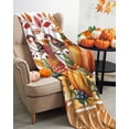thumbnail image 3 of Autumn Welcome Flannel Blanket for Bed,Travel and Camping, Harvest Pumpkin Floral Leaf Bird Orange Super Soft Cozy Blanket for All Seasons 50"x60", 3 of 6