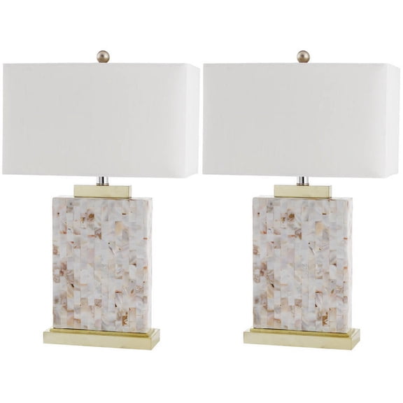 Safavieh Tory 24" Coastal Gold Shell Table Lamp with White Polyester Shade (2 Count)