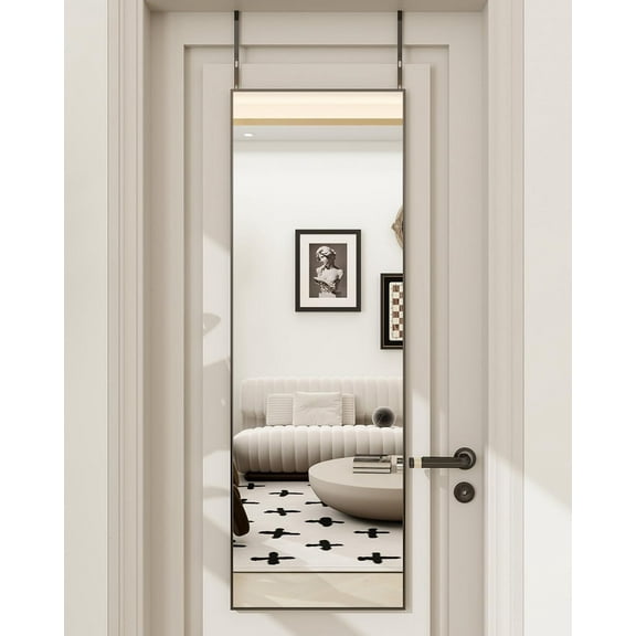 AnyRose Full Length Mirror 14" x 48" Over The Door Mirror, Aluminum Alloy Large Hanging Mirrors, Wall Mounted Body,Black