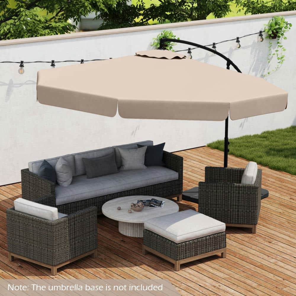 Yardi Yarda 10 Feet Patio Cantilever Umbrella with Cover Tilt Adjustment and Ruffled Edge, Outdoor Shade, Beige