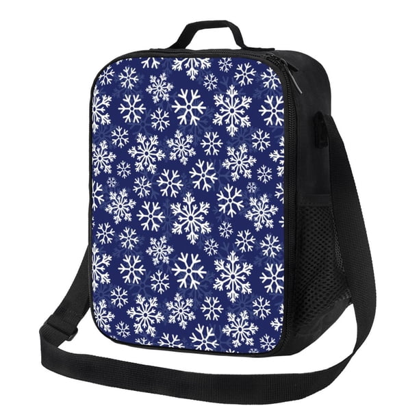 Disketp Snowflakes On Dark Blue Bolsa Térmica Estampada para Almuerzo, Lonchera para Hombres y Mujeres Adultos