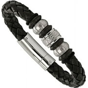 CHISEL Primal Steel Stainless Steel Brushed and Black IP Leather and Rubber Bracelet