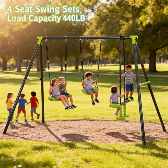 Sesslife Swing Set, 3 Seat Backyard Swing with Face-to-Face Swing Style, Heavy Duty Metal Frame, 440LB Load Capacity for Backyard & Park