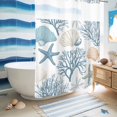 thumbnail image 5 of No Hook Shower Curtain, Blue Coastal Shower Curtains for Bathroom with See Through Top Window, Nautical Coral Beach Starfish Waterproof & Washable Bath Curtain Extra Long 72"x96", 5 of 9