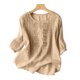 thumbnail image 1 of LEEYNEER Blusa informal holgada lisa con mangas 3/4 y cuello redondo con bordado floral de verano para mujer, 1 of 6