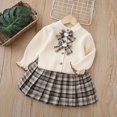 thumbnail image 2 of Mnyotv Girls Two Piece Matching Sets Back to School Outfits Long Sleeve Bow Sweaters and Uniform Skirts Size 6-7Years, 2 of 6