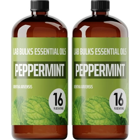 LAB BULKS ESSENTIAL OIL Lab Bulks Peppermint Essential Oil 16 oz Bottle, for Diffusers, Home Care, Candles, Cleaning, Spray 2 Pack