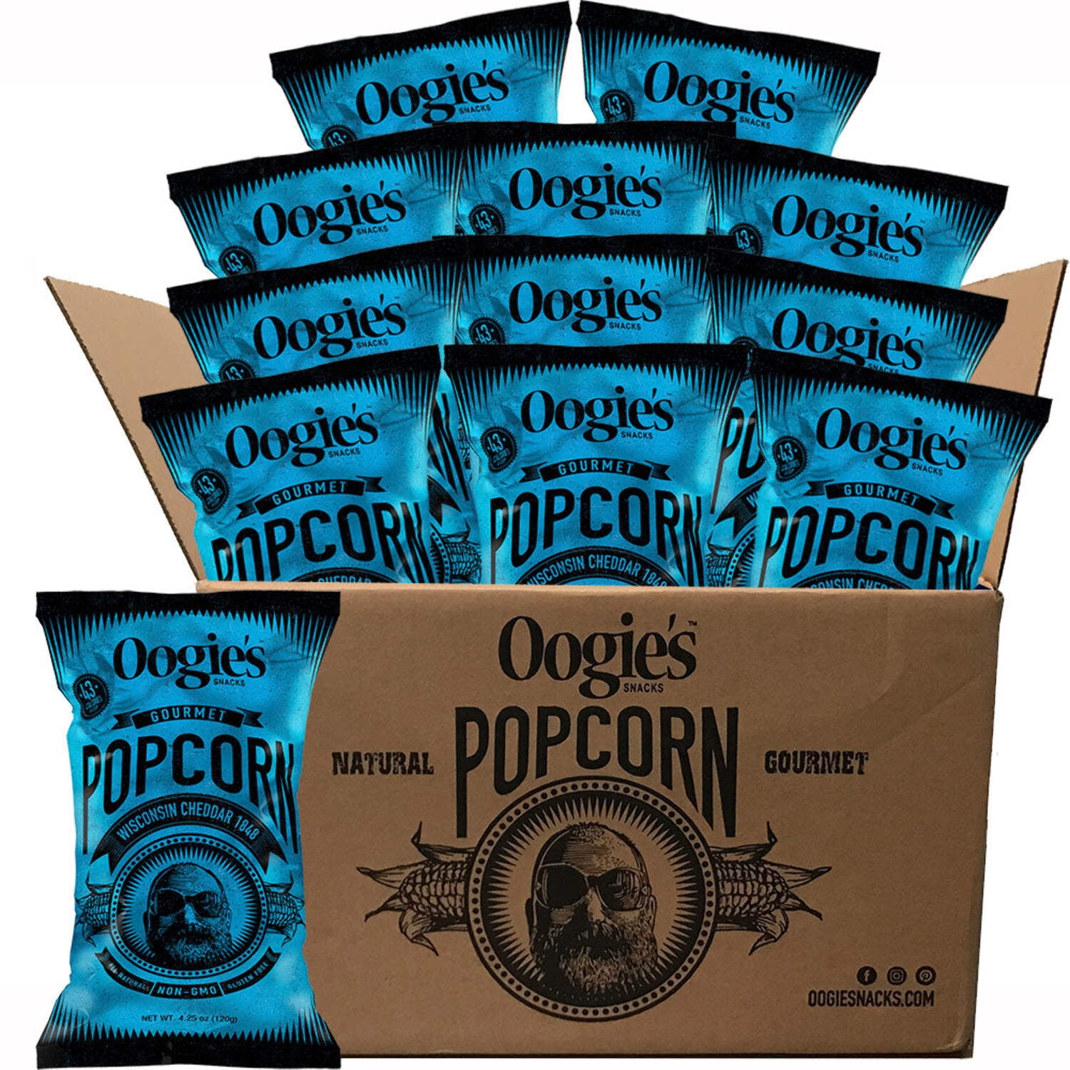 Oogie’s Snacks Gluten-Free Wisconsin Cheddar 1848 Popcorn, 4.25 oz Big Bags (4 Count)