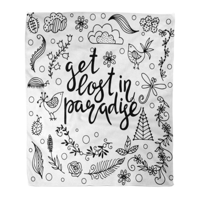 JSDART Jeter Couverture Chaud Imprimé Flanelle Confortable Ajouter Main Phrases d'Été Lettrage de Style Moderne Dessiné Se Perdre dans le Paradis Oiseaux Doux Confortable pour Canapé-Lit et Canapé 58x80 Pouces