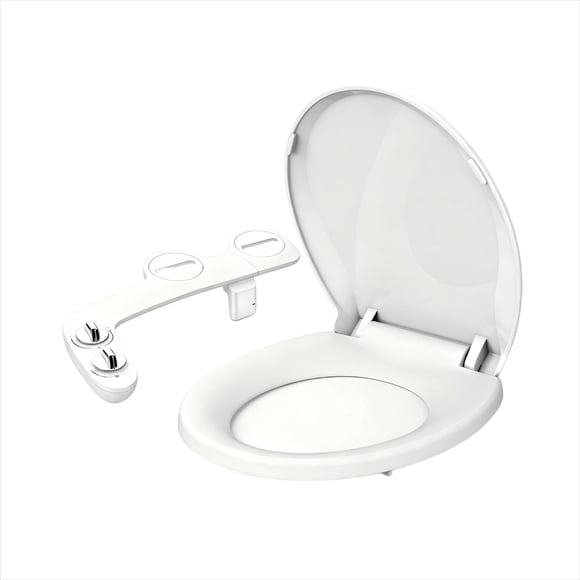 Asiento de Inodoro con Cierre Suave de 43 cm y Bidet de Doble Boquilla - Boquillas Autolimpiantes Antifugas No Eléctricas - Presión de Agua Ajustable - Instalación Sin Herramientas