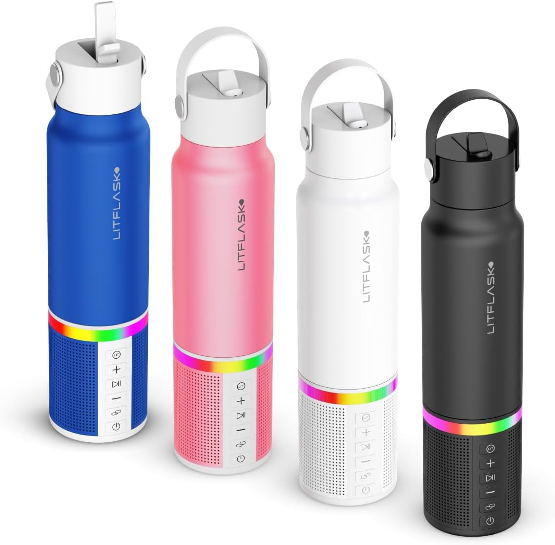 LITFLASK Smart Water Bottle with Premium Bluetooth Speaker, Blue, Portable Charger, LED Light, Stainless Steel, Mix & Match Colors, 20oz - Oprah's Favorite Things 2024