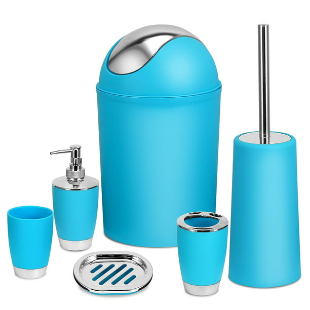 Newhome 6 Piece Solid Polypropylene, Aqua Blue Bathroom Accessories