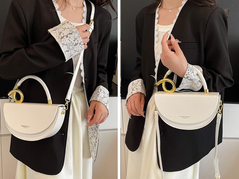 Baguery Semi-Circular Saddle Purse for Women - Elegant PU Leather Tote Shoulder Bag, Chic Crossbody Handbag with Adjustable Strap