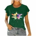 thumbnail image 2 of QUNYINEY Ruffle Short Sleeve Women's Shirts Casual Dragonfly Crew Neck Tops Loose Going Out Pullover Womens Tops, 2 of 6