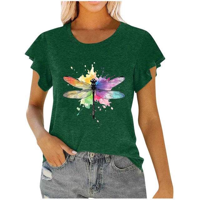 Womens Fashion Print Short Sleeve Out Blouse Funny Round Neck T-Shirt