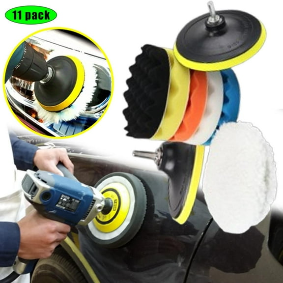 11pcs Car Polishing & Buffing Sponge Pads Kit (6 Inch) Wool Bonnet Pads for Household Electric Drill and Auto Polisher with 8mm M14 Drill Adapter for Washing Cleaning Waxing Dusting