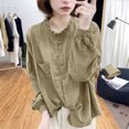 thumbnail image 2 of Olyvenn Linen Shirts for Women Summer Casual Long Sleeve Ruffle Collar Blouse Cute Plus Size Loose Comfy Flowy Beach Tops 2025 Army Green M, 2 of 3