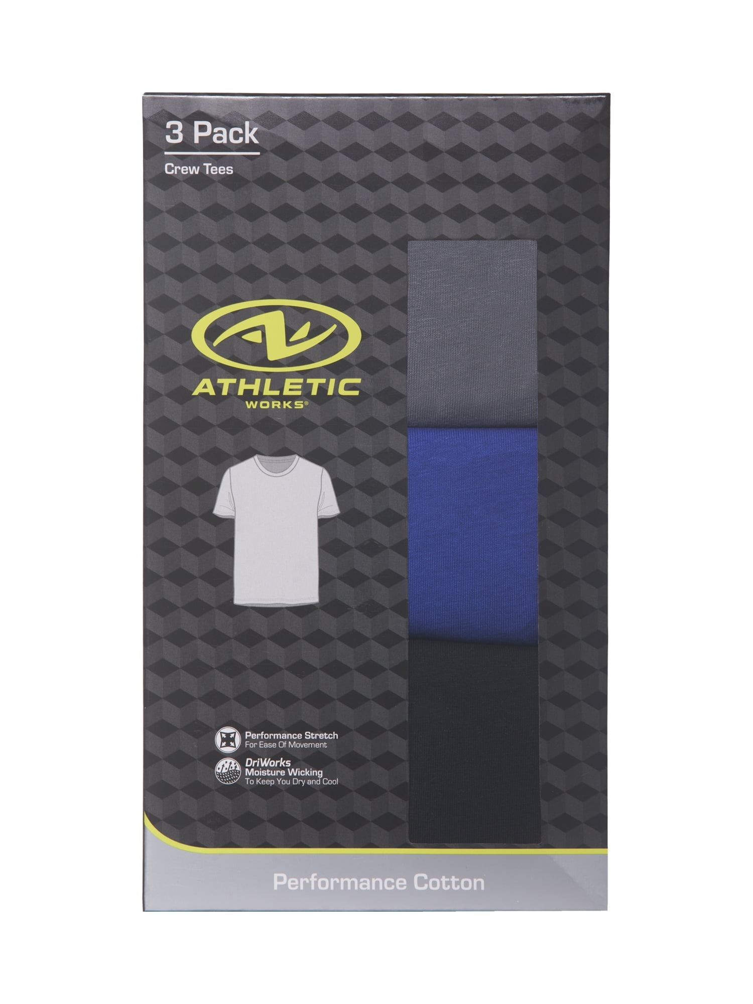 Athletic Works Men's Performance Cotton Crew T-Shirt, 3 Pack
