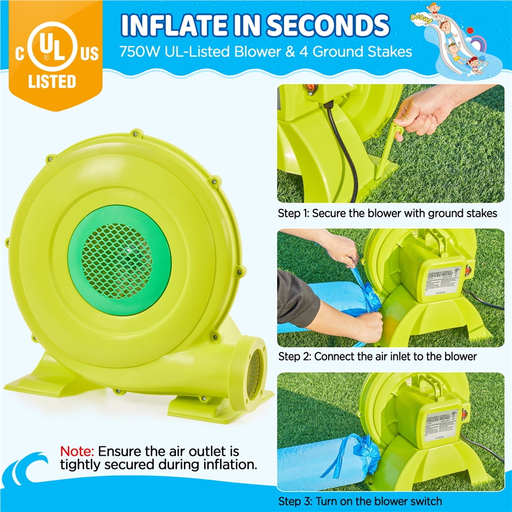 Yaheetech Double Lane Inflatable Water Slide with Storage Bag for Backyard, Blue/Green
