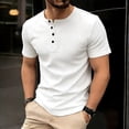 thumbnail image 2 of FRSASU Men's Muscle T-Shirt Bodybuilding Gym Tee Short Sleeve Button Casual Work Athletic Workout Tee Tops White-A, 2 of 9